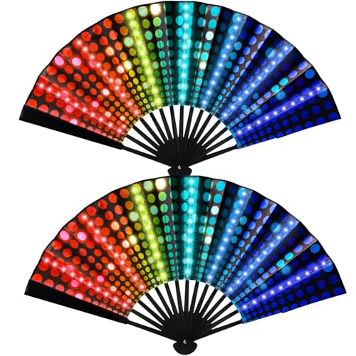 Chunful 2 Stück Pride Regenbogen leuchtende LED Faltfächer für Line Dance Pride Month Gay Lesben LGBT Fan Parade Zubehör Party Favors Dekorationen Faltbar Rave Handheld für Events Tanzbedarf von Chunful