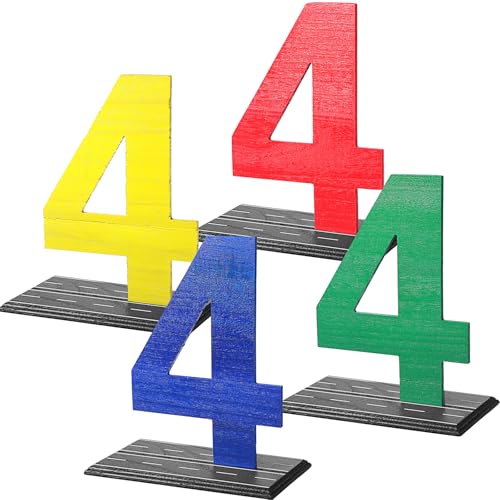 Chunful 4 Stück Rennauto-Tischdekoration, 4. Geburtstag, Party, Nummernschild, Holz-Tischdekoration, Autos, kariertes Thema, Geburtstagsdekorationen, Zubehör, Rennparty für Jungen, 4 Jahre alt Chunful 4 Stück Rennauto-Tischdekoration, 4. Geburtstag, Party, Nummernschild, Holz-Tischdekoration, Autos, kariertes Thema, Geburtstagsdekorationen, Zubehör, Rennparty für Jungen, 4 Jahre alt von Chunful