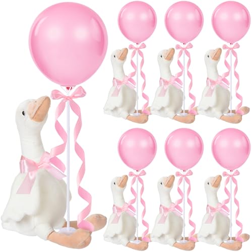 Chunful 6 Sets "One Silly Goose 1st Birthday Decoration 11.8 Inch Soft Goose Stuffed Animal Birthday Hat with Balloon Table Decor Swan Stuffed Animal for Gifts(Pink) von Chunful