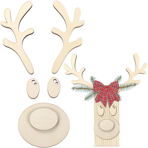 Chunful Rentier-Gesichter aus Holz mit Geweih, Bastelset, Holzhandwerk, Rentier-Dekoration, Urlaubsgeschenke für Weihnachten, Aktivitäten zu Hause, Weihnachtsfeier von Chunful