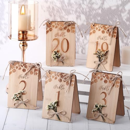 Chunful Tischnummern aus Holz für Hochzeitsempfang, rustikaler Eukalyptus und Blumenmuster, doppelseitig, für Tafelaufsatz, Bankett, Party-Dekoration (Blumenstil) von Chunful