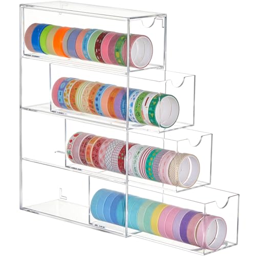 Chunful Washi-Tape-Organizer aus Acryl, transparenter Washi-Tape-Aufbewahrungshalter mit 4 verschiebbaren Schubladen, Schreibtischzubehör, Display-Caddy, Bastelbox für Scrapbooking, Kunst von Chunful