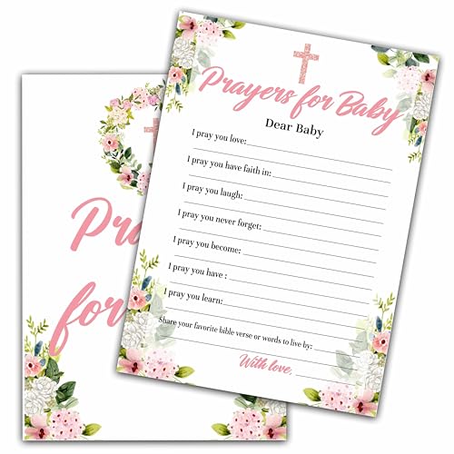 Blumen-Taufspiele, Gebete für Baby-Spiel, Blush Pink, Blumen-Thema, Erstkommunion, religiöse Partyspiele, Babyparty-Aktivitäten und Geschlechtsoffenbarung, Party-Dekorationen, 30 Spielkarten (03) von Chuxvon