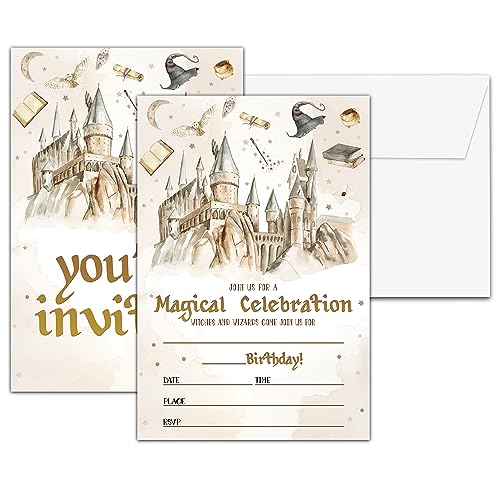 Chuxvon Magical Wizard Geburtstagsparty-Einladungen, Retro Geburtstagseinladung, Zauberer & Hexen Geburtstagsparty-Dekorationen, 20 Karten mit 20 Umschlägen(D18) von Chuxvon