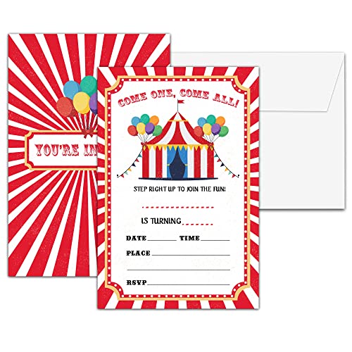 Karneval Geburtstag Party Einladungen, Zirkus Geburtstag Einladung, Kinder Zirkus Geburtstag Party Dekorationen, 20 Karten mit 20 Umschlägen (C06) von Chuxvon