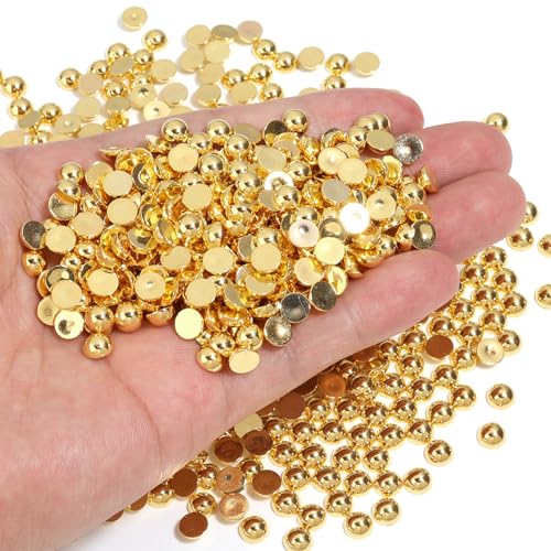 Chuyau 1500 Stück 6 mm goldene Perlen mit flacher Rückseite zum Basteln von Schmuckherstellung, runde Halbperlen für die Herstellung von Sammelalben, Crocs, Schuhen, Kleidung, Bechern, Nägeln von Chuyau