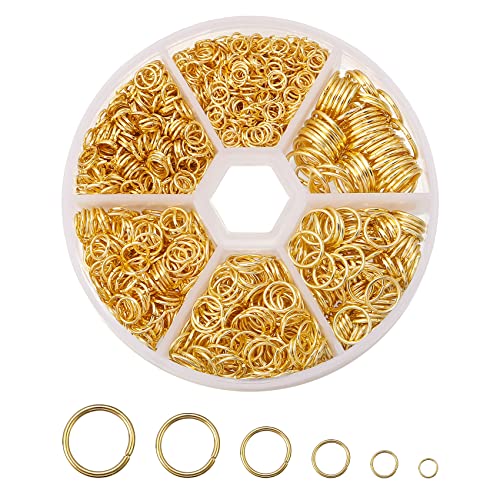 Chuyau 1600 Stück offene Binderinge, vergoldete Binderinge für Schmuckherstellung (4 mm, 5 mm, 6 mm, 7 mm, 8 mm, 10 mm) von Chuyau