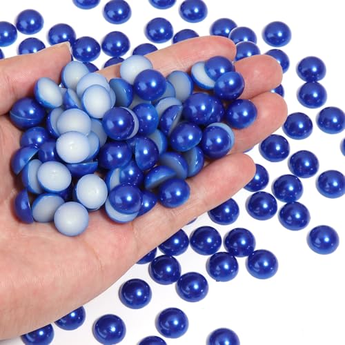 Chuyau 250 Stück blaue Perlen mit flacher Rückseite zum Basteln von Schmuckherstellung, runde Halbperlen für Bastelarbeiten, Scrapbooking, Crocs, Schuhe, Kleidung, Becher, Nägel, Hochzeit, Kunst von Chuyau