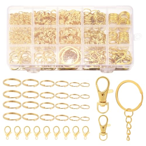 Chuyau 658 Stück goldene Spaltringe für Schmuckherstellung, Doppelschlaufen, Spaltringe, Reparatur, Halsketten, Armbänder, Metall, winzige kleine Schlüsselanhänger, Ringe zum Basteln von Chuyau