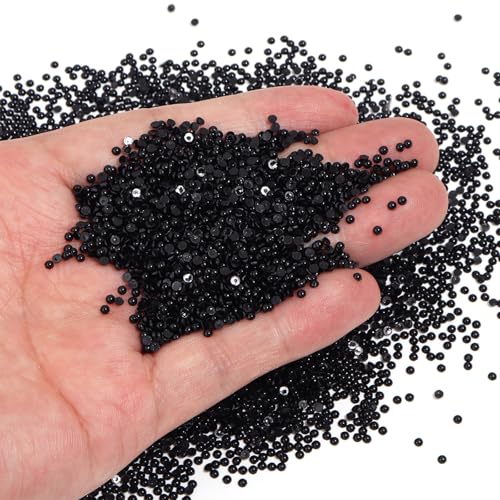 Chuyau 8000 Stück schwarze Perlen mit flacher Rückseite zum Basteln von Schmuckherstellung, runde Halbperlen für Bastelarbeiten, Scrapbooking, Crocs, Schuhe, Kleidung, Becher, Nägel, Hochzeit, Kunst von Chuyau