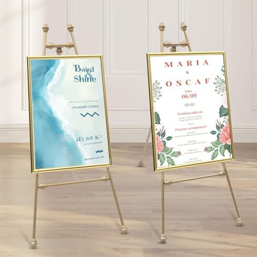 2 Stücke Staffelei Ständer Staffelei Display Ständer für Hochzeitsschild & Poster, Goldene Display-Halter mit verstellbaren Haken, Staffelei Stand Gold Hochzeit Staffeleien für Willkommensschilder von Chynalys