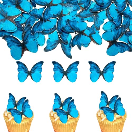 48pcs Schmetterlinge Tortendeko Geburtstag Tortendeko Cupcake Toppers Kuchen Dekoration für Kuchen Deko (48, Blau) von Chyuxinda