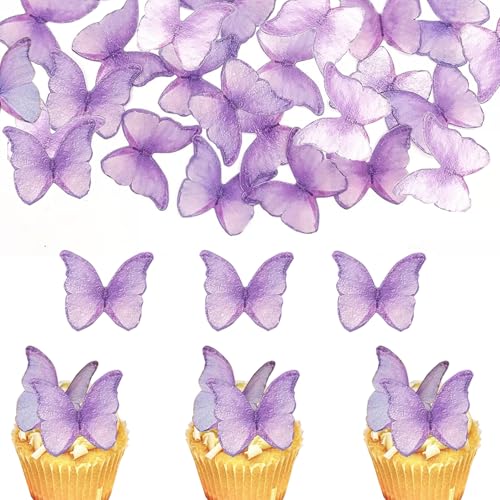 48pcs Schmetterlinge Tortendeko Geburtstag Tortendeko Cupcake Toppers Kuchen Dekoration für Kuchen Deko (48, Lila) von Chyuxinda