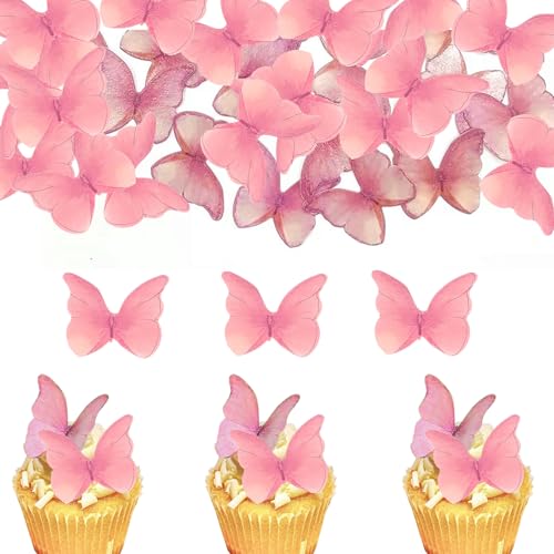 48pcs Schmetterlinge Tortendeko Geburtstag Tortendeko Cupcake Toppers Kuchen Dekoration für Kuchen Deko (48, Rosa) von Chyuxinda