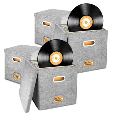 CiCixixi Aufbewahrungsbox für Vinyl-Schallplatten, 33 cm, faltbar, für Vinyl-Schallplatten mit Deckel und Griffen, für mehr als 100 einzelne Schallplatten, 4 Stück CiCixixi Aufbewahrungsbox für Vinyl-Schallplatten, 33 cm, faltbar, für Vinyl-Schallplatten mit Deckel und Griffen, für mehr als 100 einzelne Schallplatten, 4 Stück von CiCixixi