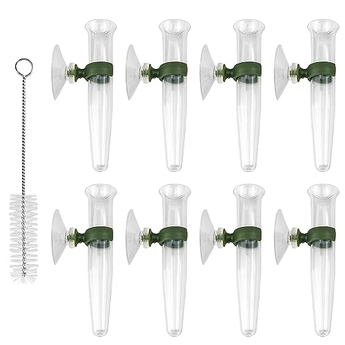 CiShow 8stk Orchideenröhrchen, Wasserröhrchen, Blumenröhrchen aus transparentem, Kunststoff Blumenfläschchen mit Saugnapf, Kunststoffblumenröhre Blumenrohr mit Saugnapf（mit Reinigungsbürste） von CiShow