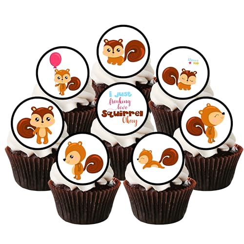 24 essbare Cupcake-Dekorationen mit Eichhörnchen-Motiv, aufstellbare Scheibe, Kuchendekoration von Cian's Cupcake Toppers Ltd