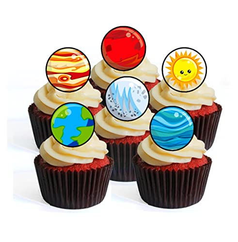 24 essbare Cupcake-Dekorationen mit Weltraum-Motiv #3 – Stand-Up-Disc-Kuchendekoration von Cian's Cupcake Toppers Ltd