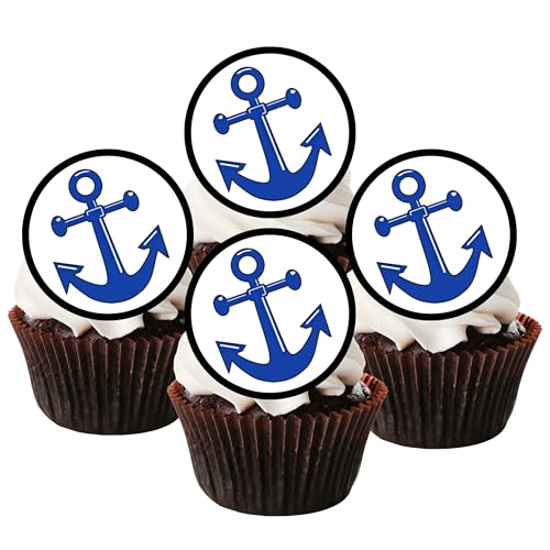 24 essbare Cupcake-Topper mit Anker, vorgeschnitten, Marine, Matrosenfischer-Motiv, Premium-Dicke, gesüßte Vanille, Oblaten, Kuchendekorationen 24 essbare Cupcake-Topper mit Anker, vorgeschnitten, Marine, Matrosenfischer-Motiv, Premium-Dicke, gesüßte Vanille, Oblaten, Kuchendekorationen von Cian's Cupcake Toppers Ltd