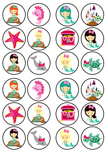24 essbare Cupcake-Topper mit Meerjungfrauen-Party-Motiv #2 – Aufstellbare Oblaten-Kuchendekorationen von Cian's Cupcake Toppers Ltd