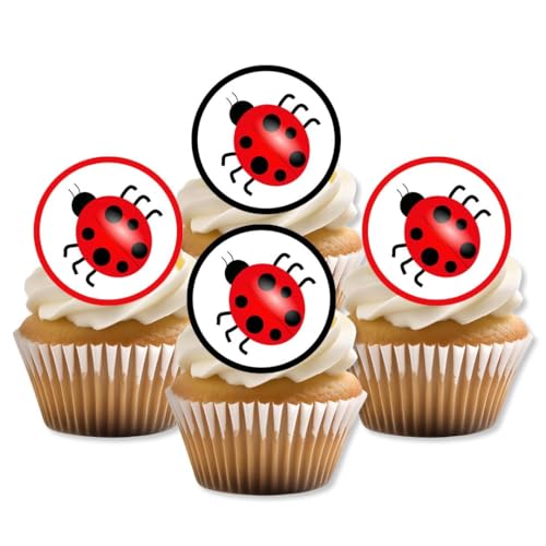 24 essbare Muffindekorationen mit vorgeschnittenen Marienkäfer-Motiven – Oblaten, rund, Kuchendekorationen von Stand Up, UNCUT von Cian's Cupcake Toppers Ltd