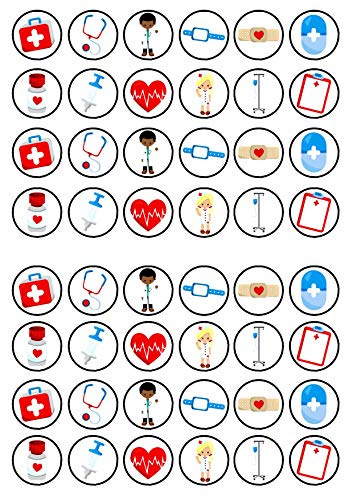 48 Nurses Mix Krankenschwestern Ärzte Krankenhaus Discs Mix # 5 Essbare Cupcake Toppers - Stand Up Waffelkuchen Dekorationen von Cian's Cupcake Toppers Ltd