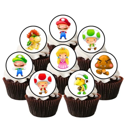 Cians Cupcake Toppers - Super-Klempner-Motiv, essbare Mini-Kuchendekorationen, 48 Stück, 3 cm, blau, rot, für Geburtstag und Cocktailparty von Cian's Cupcake Toppers Ltd