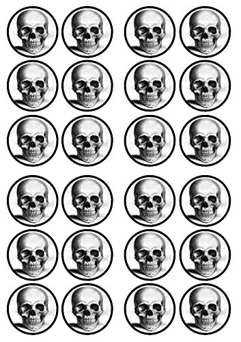 24 essbare Oblaten mit Totenkopf-Motiv, Halloween-Dekoration von Cian's Cupcake Toppers Ltd