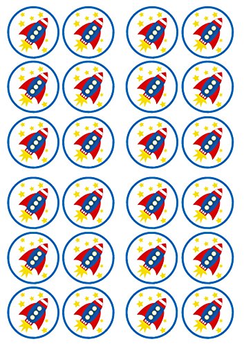 Cupcake-Topper/Dekoration, essbare Oblaten, besonders dick, gesüßt, Vanillegeschmack, Raketen-Motive, 24 Stück von Cian's Cupcake Toppers Ltd