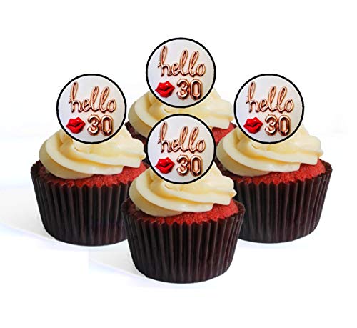 Essbare Cupcake-Topper zum 30. Geburtstag Hello 30 – Oblaten-Kuchenscheiben-Dekorationen (24 Stück) von Cian's Cupcake Toppers Ltd