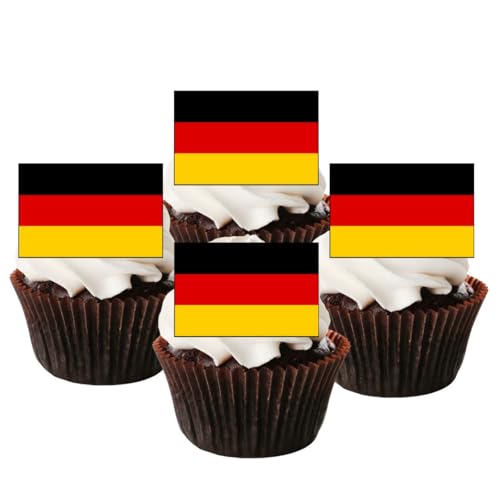 Essbare Cupcake-Topper mit deutscher Flagge – Deutschland-Party-Kuchendekorationen – 24 x 4 cm x 3 cm rechteckige Scheiben (ungeschliffen) von Cian's Cupcake Toppers Ltd