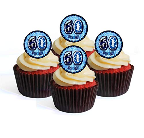 Essbare Cupcake-Topper zum 60. Geburtstag für Jungen, zum Aufstellen, 24 Stück von Cian's Cupcake Toppers Ltd
