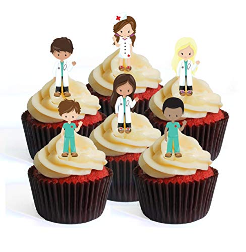 Nurses Mix Krankenschwestern Ärzte Hospital Mix # 3 essbare Cupcake Toppers - Stand Up Waffelkuchen Dekorationen (Packung mit 12) von Cian's Cupcake Toppers Ltd