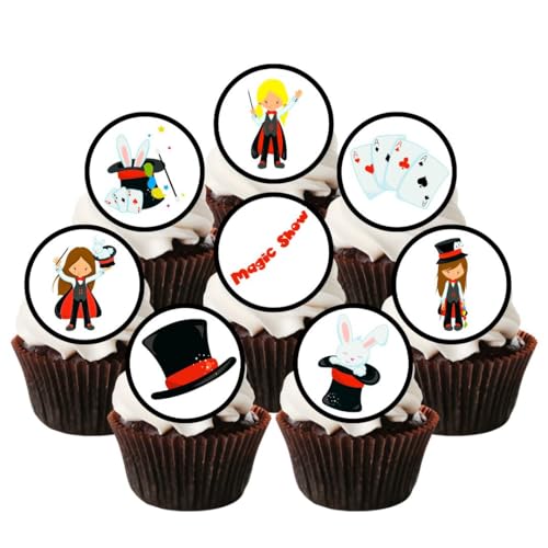 Essbare Cupcake-Topper, Magician Girl, magische Show-Kuchendekorationen, Zylinderhut, Las Vegas Illusionist, magische Geburtstagstortenaufsätze – 61 x 4 cm Scheiben (vorgeschnitten) von Cian's Cupcake Toppers Ltd