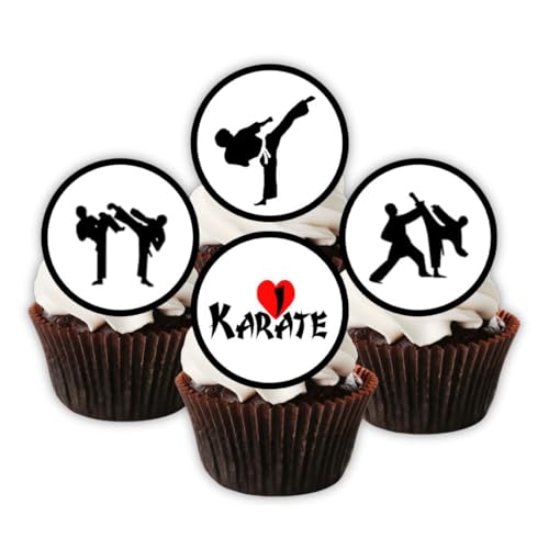 Essbare Cupcake-Topper mit Karate-Motiv – Kampfsport-Kuchendekorationen für Geburtstage, Dojo-Events und Gürtelzeremonien – ungeschnitten (12 x 5 cm Scheiben) von Cian's Cupcake Toppers Ltd