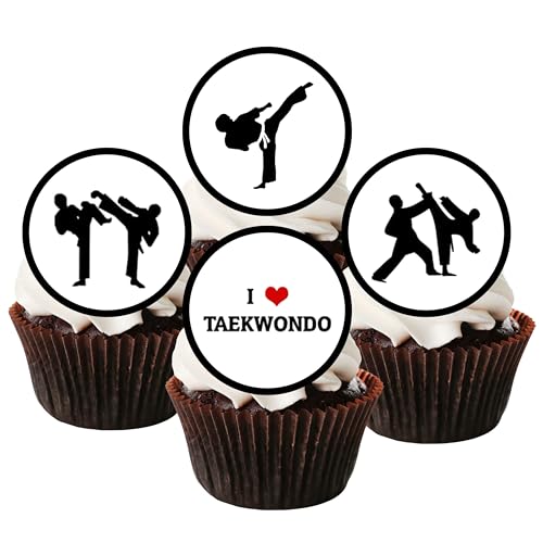 Essbare Taekwondo-Cupcake-Topper, Mini-Kampfsport-Kuchendekorationen, Karate-Geschenke, Jiu Jitsu, Ninja-Party-Topper, Judo-Geschenk, Karate-Kinder, ungeschnitten (12 x 5 cm Scheiben) von Cian's Cupcake Toppers Ltd