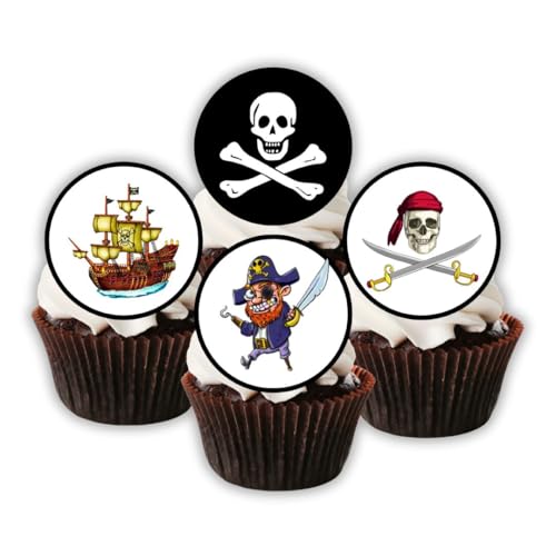 VORGESCHNITTENE Piraten-Cupcake-Topper, Schatz-Thema, essbare Mini-Kuchendekorationen – essbare Piraten-Partydekorationen, Piraten-Kuchentopper, essbare Piraten-Cupcake-Topper (48) von Cian's Cupcake Toppers Ltd