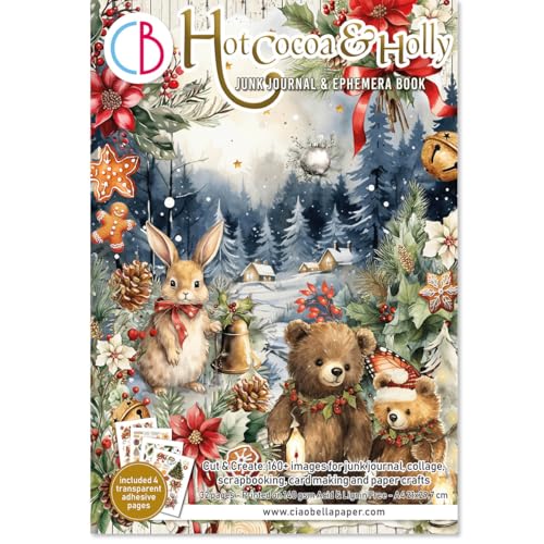 Ciao Bella Ephemera Book & Junk Journal für Papierbastelarbeiten, Kartenherstellung, Scrapbooking und Collage, 140 g/m² Karton (HotCocoa Holly) von Ciao Bella