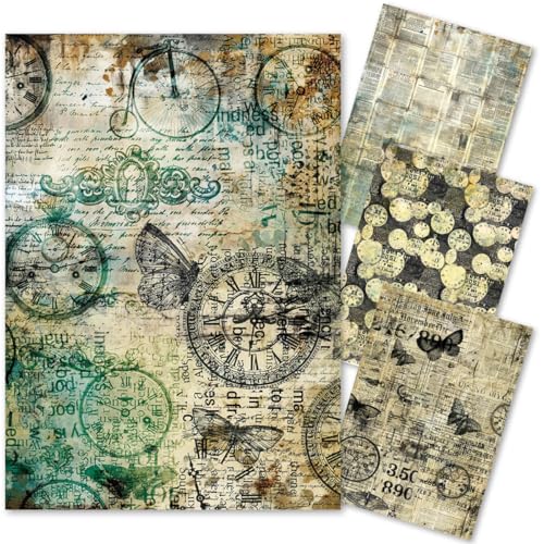 Mixed Media Reispapier, A4, Set mit 4 gemischten A4-Reispapieren (Zeitkapsel) von Ciao Bella