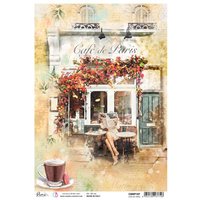 Motiv-Strohseide "Café de Paris" von Beige