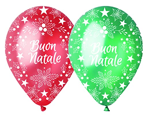 Beutel 25 Luftballons mit Aufdruck Frohe Weihnachten aus Naturlatex Premium Qualität G120 (Ø 33 cm/13 Zoll) rot/grün von Ciao