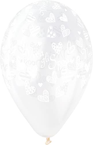 Ciao - 25 Hochzeitsluftballons "Viva I Sposi" Crystal aus Naturlatex Premium Quality G120 (Ø 33cm / 13") transparent von Ciao