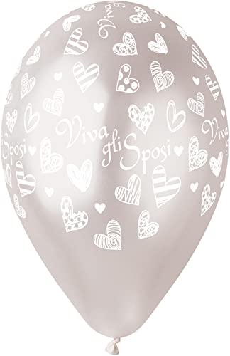 Ciao - 25 Hochzeitsluftballons "Viva I Sposi" aus Naturlatex Premium Qualität G120 (Ø 33cm / 13") perlweiß von Ciao