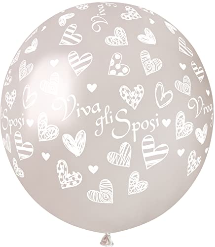 Ciao - 25 Hochzeitsluftballons "Viva I Sposi" aus Naturlatex Premium Qualität G150 (Ø 48cm/19") perlweiß von Ciao