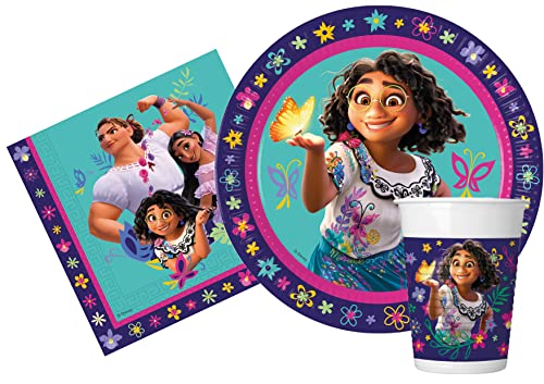 Partygeschirr Party-Set Disney Encanto für 24 Personen (88 pcs: 24 Pappteller Ø23cm, 24 Becher 200ml, 40 Servietten 33x33cm) von Ciao
