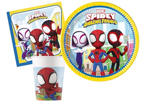 Ciao Partygeschirr Party-Set Marvel Spider-Man Spidey and His Amazing Friends für 8 Personen (36 pcs: 8 Pappteller Ø23cm, 8 Becher 200ml, 20 Servietten 33x33cm) von Ciao