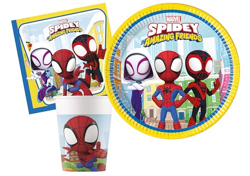 Ciao AZ032 Tableware and His Amazing Friends for People (112 pcs: Plates, Cups, Napkins) Partygeschirr Party-Set Marvel Spider-Man/Spidey (Pappteller, Bucher, Servietten), Multicolor, 24 Personen von Ciao