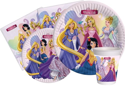 Ciao AZ043 Partygeschirr Party-Set Fairytale Princess/Shimmer and Shine (Pappteller, Bucher, Servietten), Pinke, 8 persone von Ciao