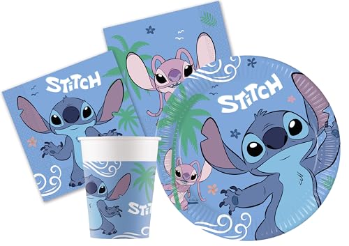 Ciao AZ055 Stitch Partygeschirr Party-Set Disney (Pappteller, Bucher, Servietten), Blau, 8 persone von Ciao