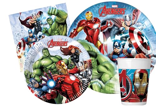 Ciao AZ070 Partygeschirr Party-Set Marvel Avengers (Pappteller, Bucher, Servietten), Multicolor, 24 Personen von Ciao